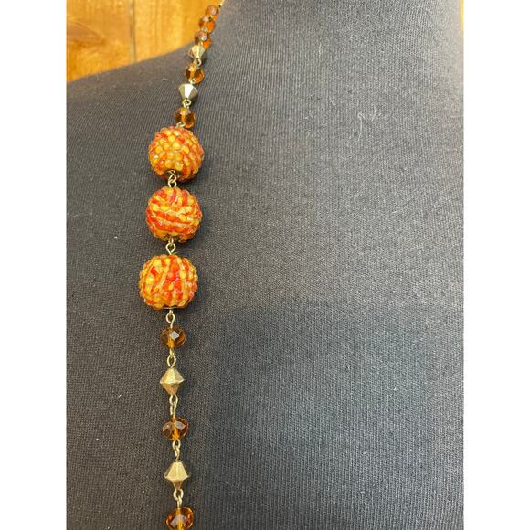 Women's Gold Orange Bead Necklace Earring Set GUC - Picture 3 of 8